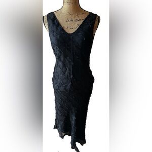 BCBG MAXAZRIA DRESS 100% SILK SKIRT & TOP SET BLACK FRINGLE SIZE 6